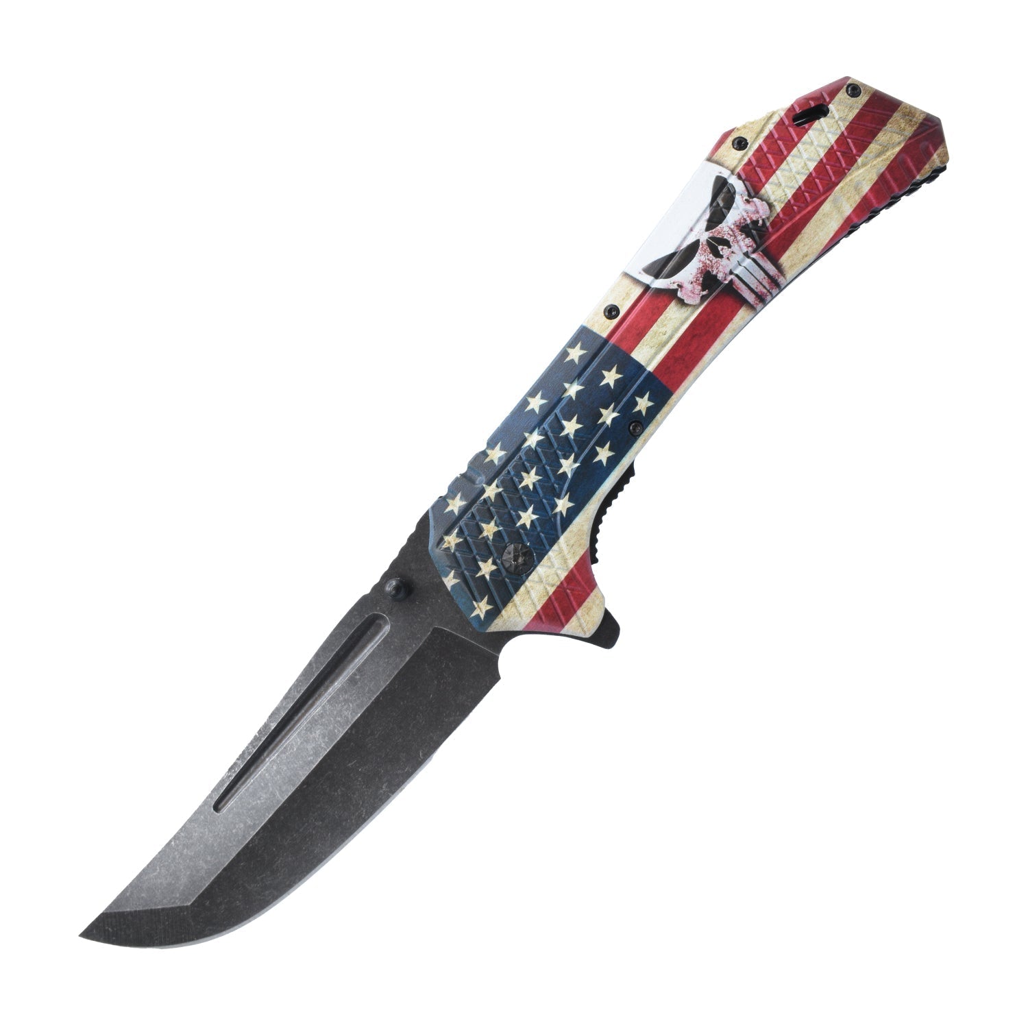 12.25" American Flag Knife with Skull - DB Self Defense