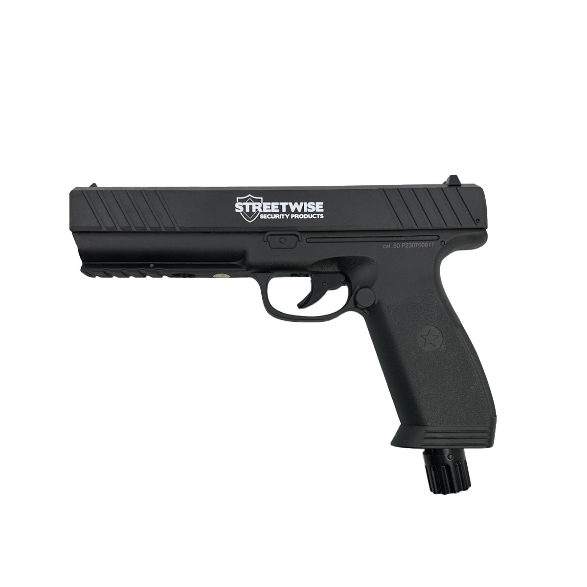 Black handgun with 'Streetwise Security Products' branding on a white background