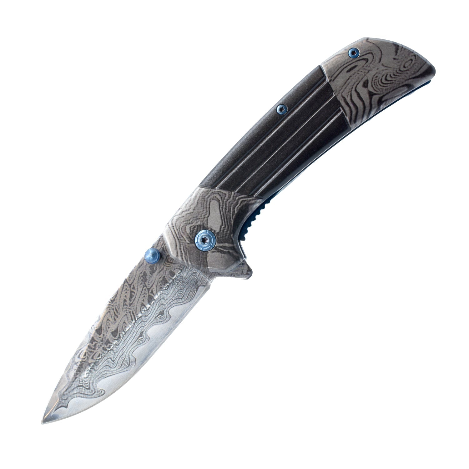 7.75" Titanium & Damascus Folding Knife - DB Self Defense