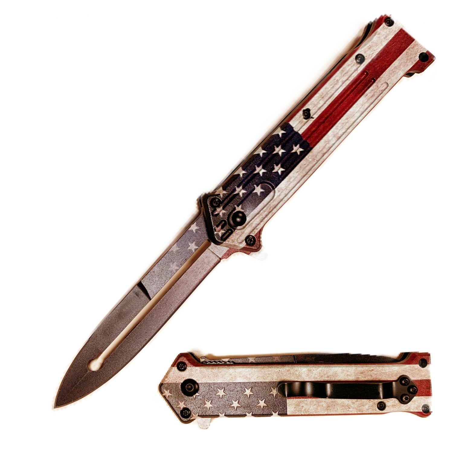 8" Inch US Flag Joker Spring Assisted Folding Knife - DB Self Defense