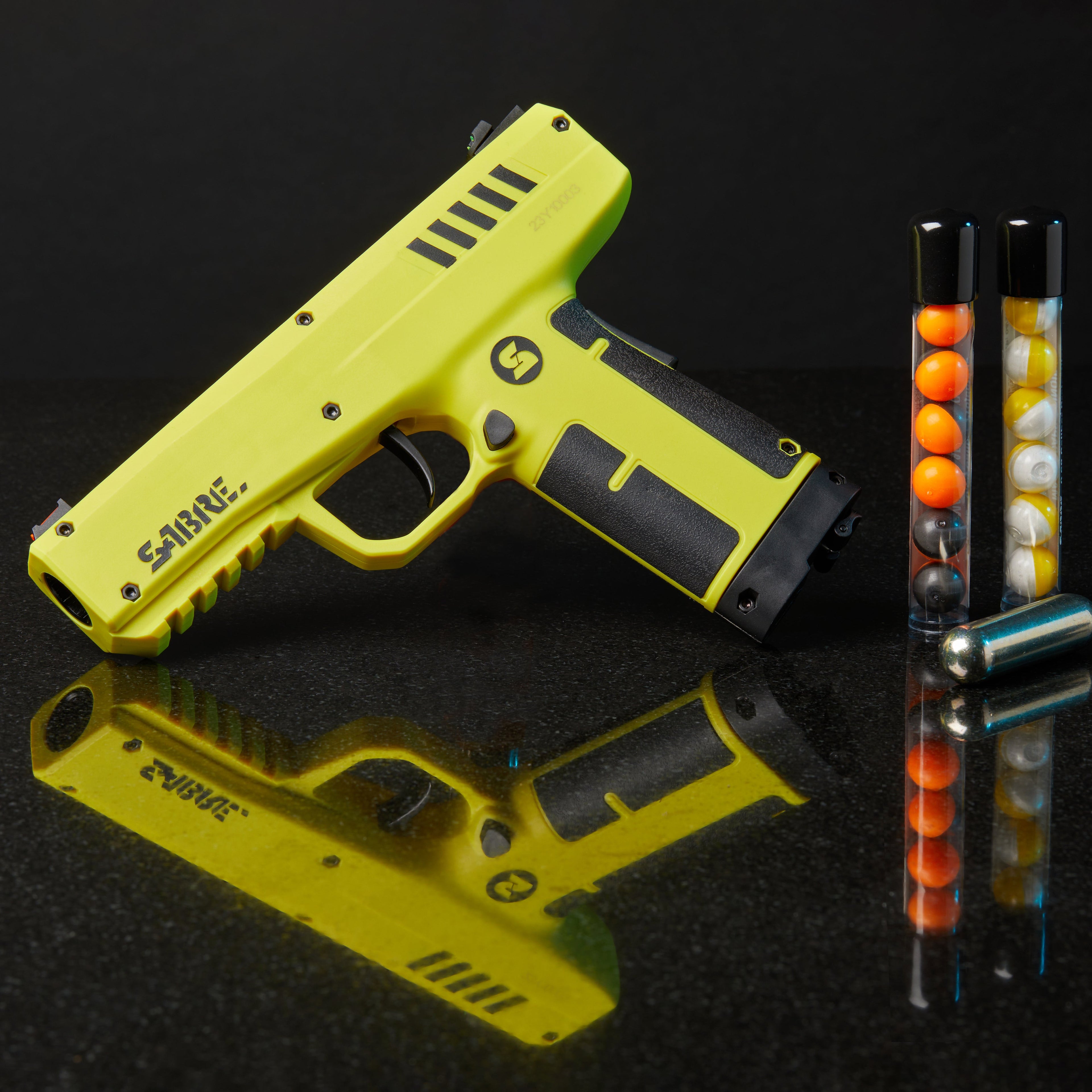 SABRE 0.68 Caliber Home Defense Pepper Projectile Launcher SL-P1C in yellow and black – non-lethal self-defense pistol