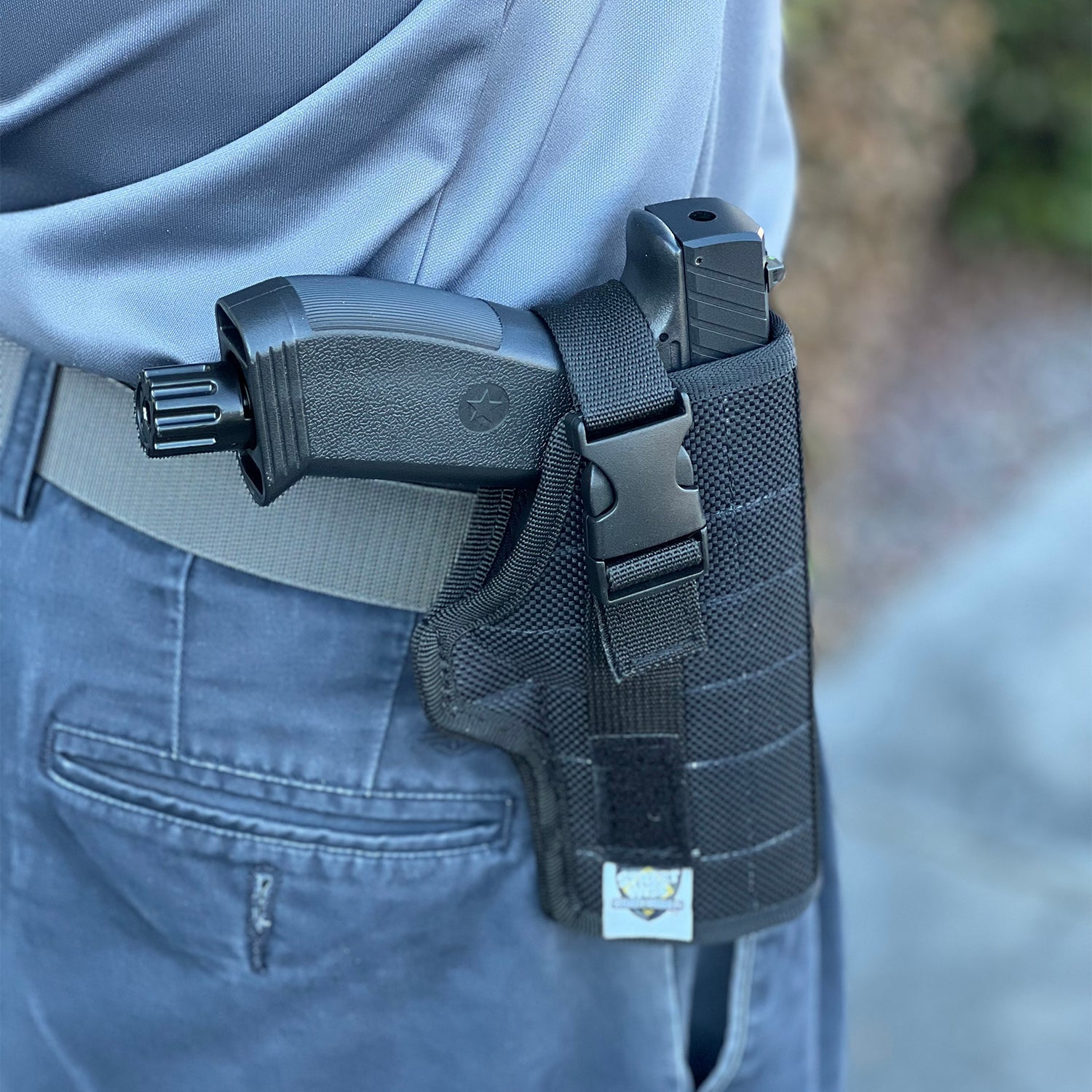 Streetwise The Heat .50 Cal Pepper Launcher in Heavy Duty Holster – custom nylon belt carry case with quick-draw retention for non-lethal self-defense pistol