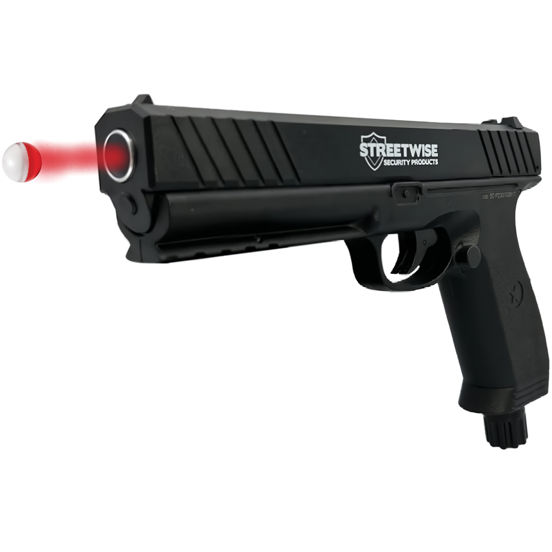 Side view of Streetwise Heat pepper launcher showing ergonomic grip and barrel