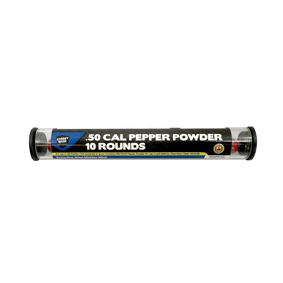 Streetwise .50 Cal 5% PAVA Pepper Ball 10 Rounds refill tube – live pepper projectiles for The Heat launcher creating incapacitating cloud on impact