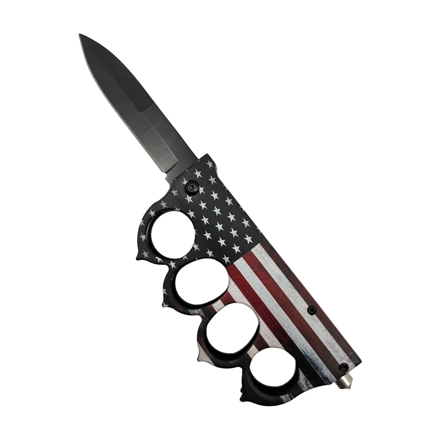 American Flag 5" Spring Assisted Knuckle Knife w/ Spikes & Window Breaker - DB Self Defense