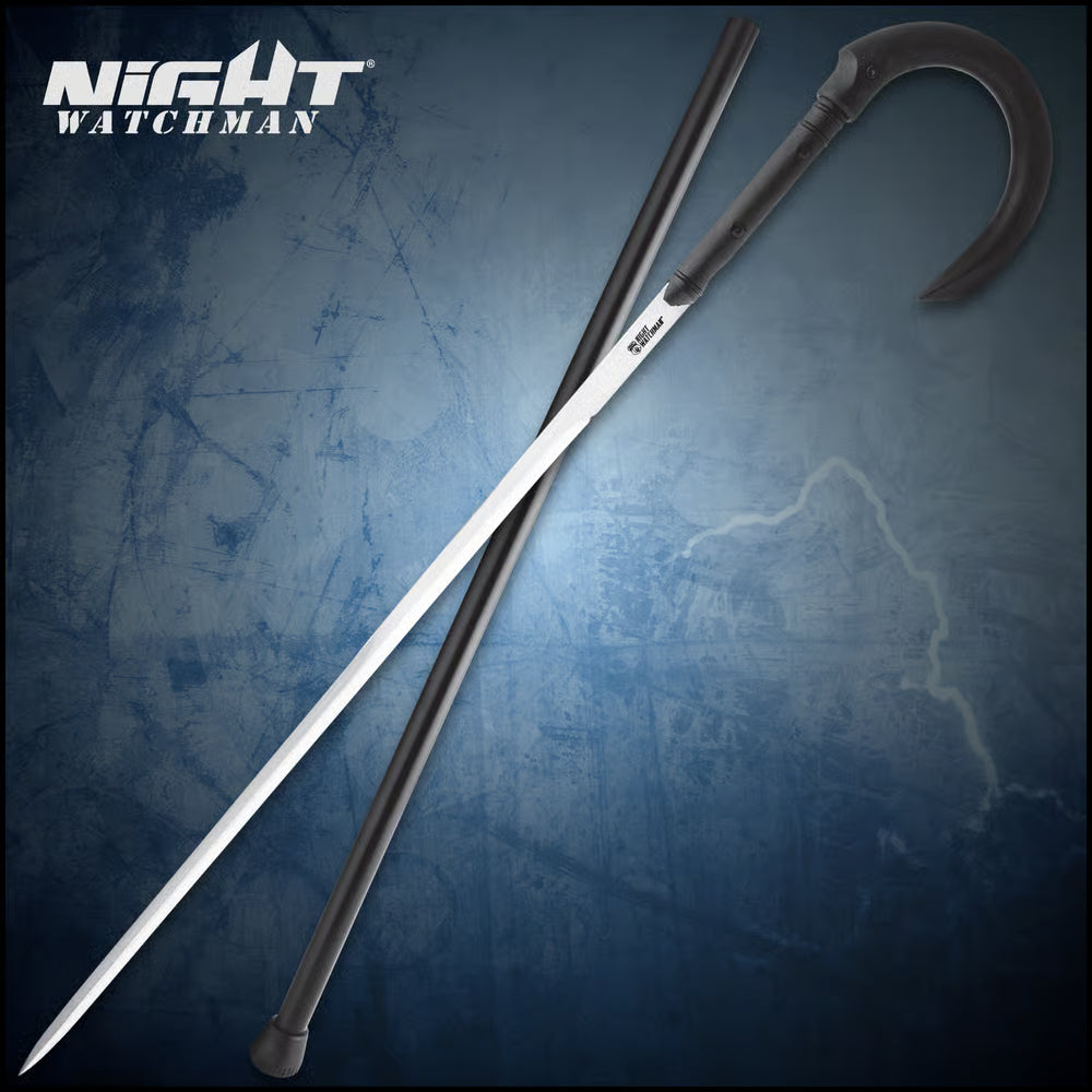 Night Watchman Hook Sword Cane - 1060 High Carbon Steel, Fiber-Filled Nylon Handle - Length 37 5/8” - DB Self Defense