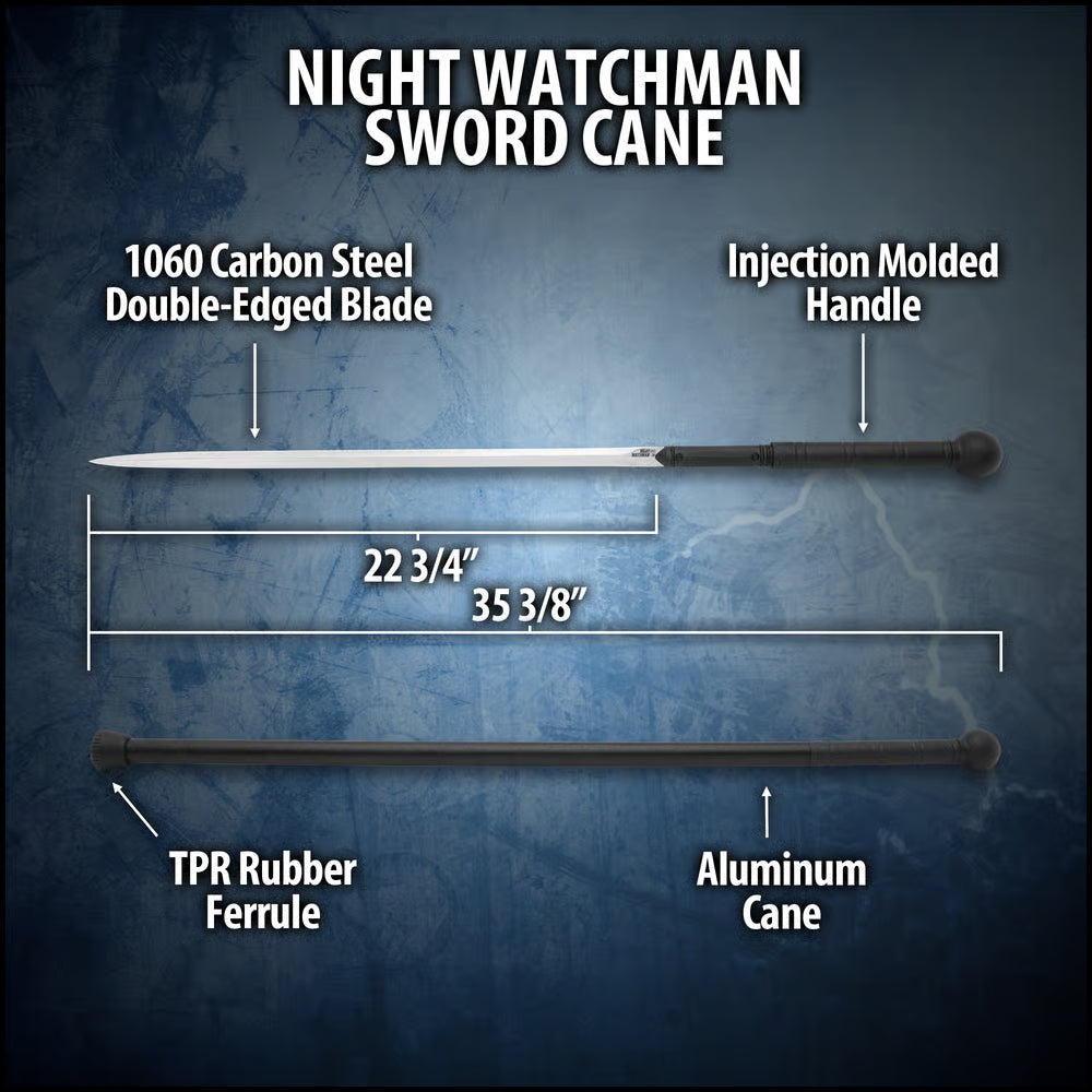 Diagram of a Night Watchman Sword Cane with labeled parts - DB Self Defense