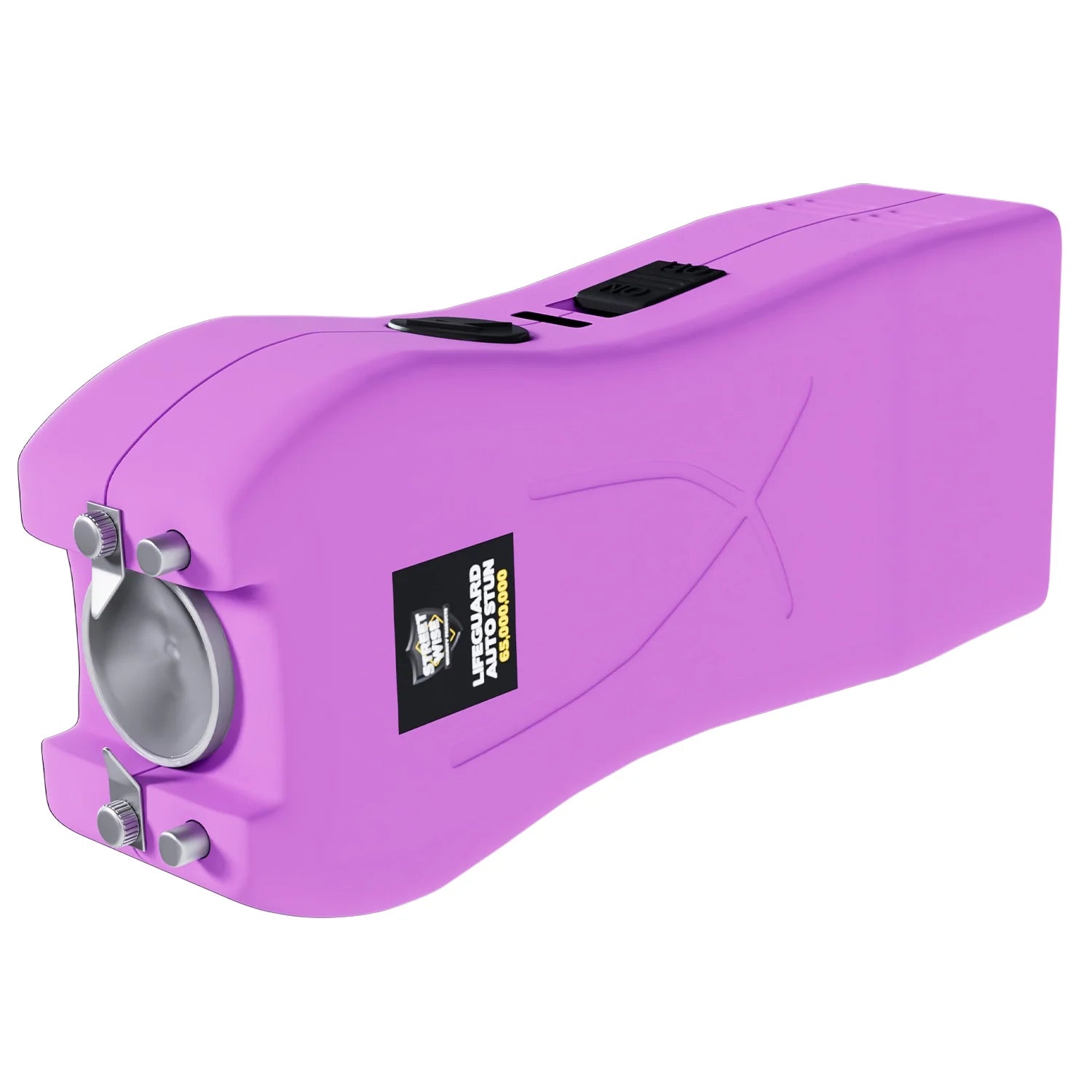 Streetwise light purple Lifeguard Auto Stun Gun angled close-up showing compact design for wholesale bulk orders and dropship